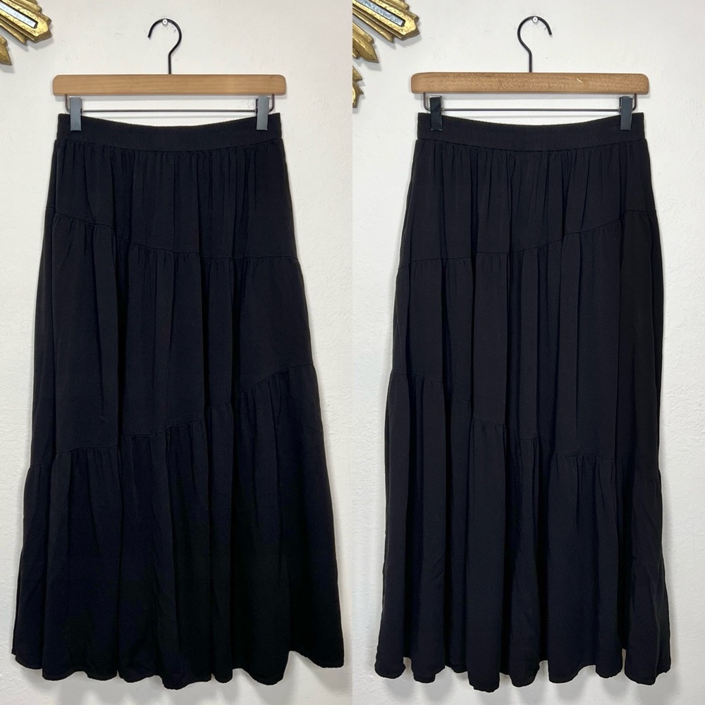 Anrabess Black Tiered Maxi Skirt with Pockets